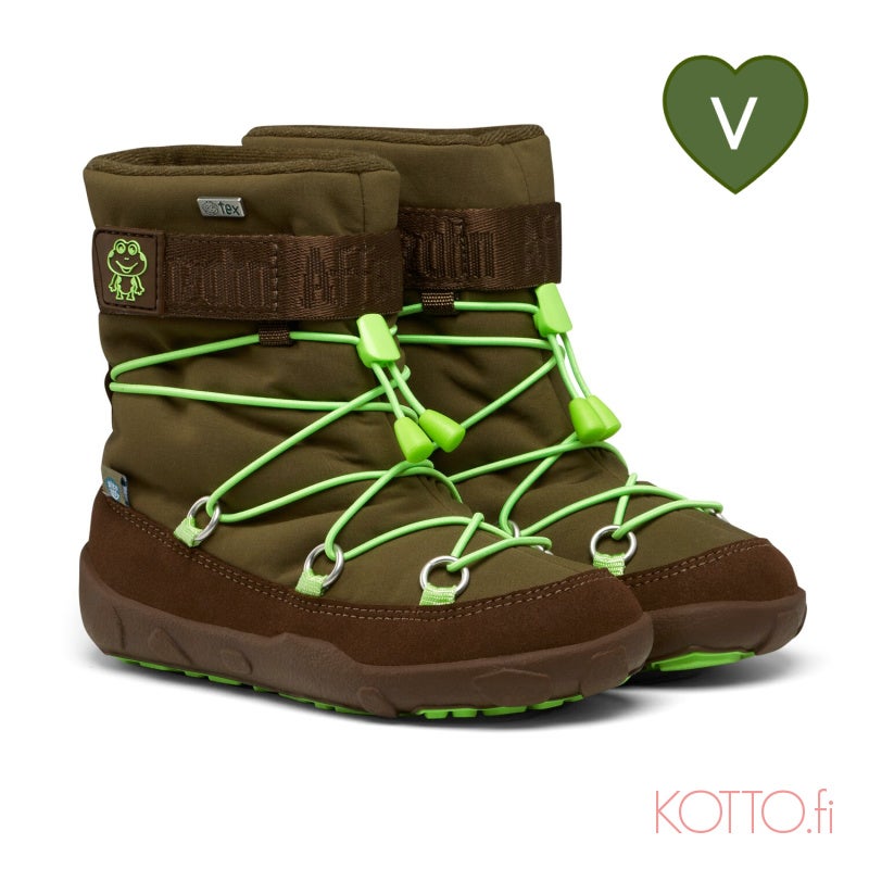 Affenzahn Snowboot Snowy Vegan (TEX), Frog (TEX membrane, water-resistant Econyl / microfiber, teddy lining) - All-weather sole